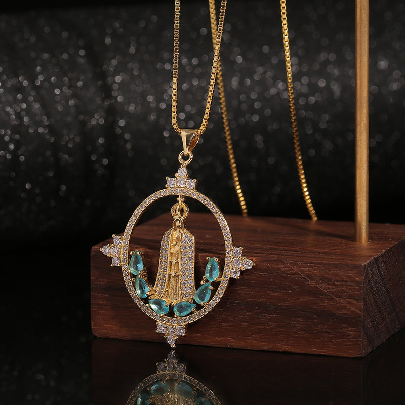 Luxury Geometric Zircon Madonna Pendant