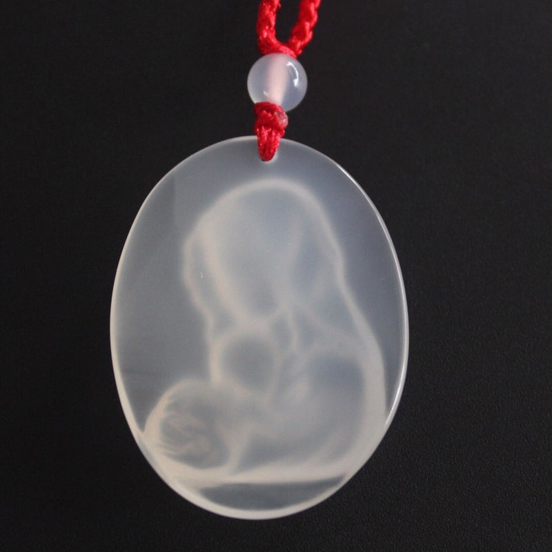 Natural White Chalcedony Virgin Mary Holding Baby Jesus pendant