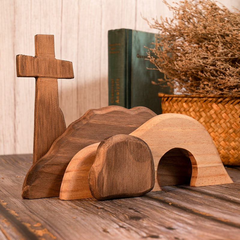 Bgcopper Solid Wood Empty Tomb with Jesus Easter Scene Decoration - Artwork for Home
