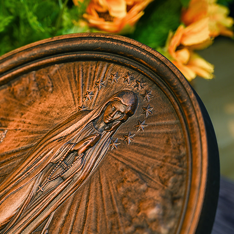 Our Lady of Fatima Wood Carving Decoration - Virgin Wall Pendant