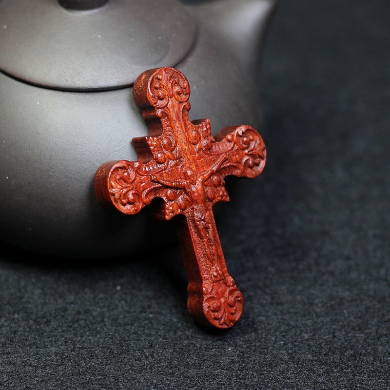Handmade Blood Sandalwood Jesus Cross Necklace