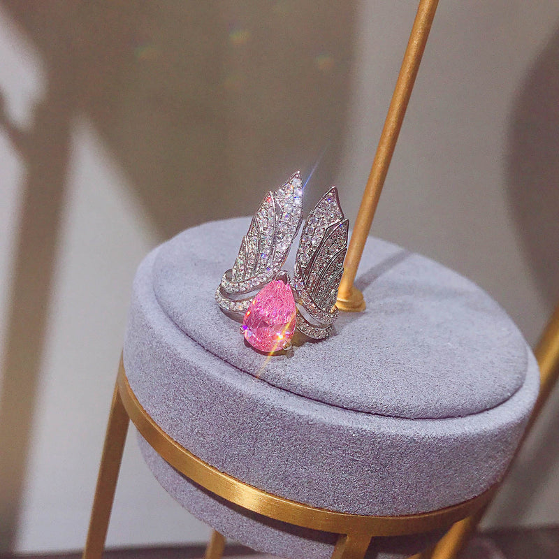 Adjustable Angel Wings Gem Ring