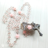 Pink Crystal Beads Rosary Catholic Necklace