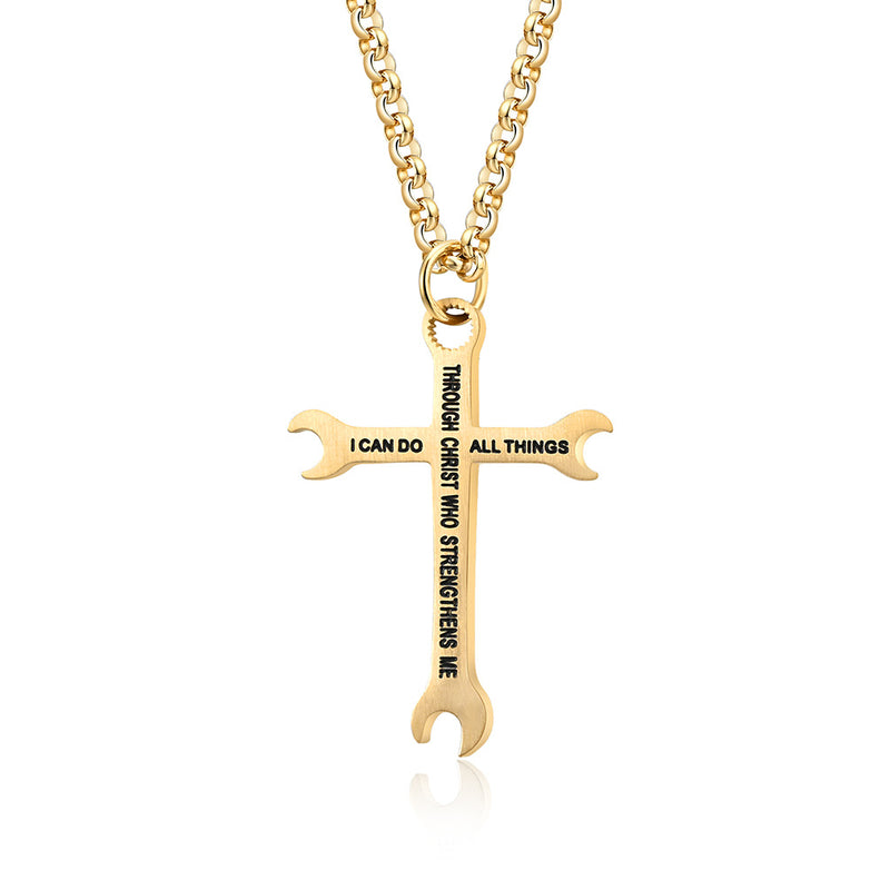 Men's Stainless Steel Wrench Cross Necklace