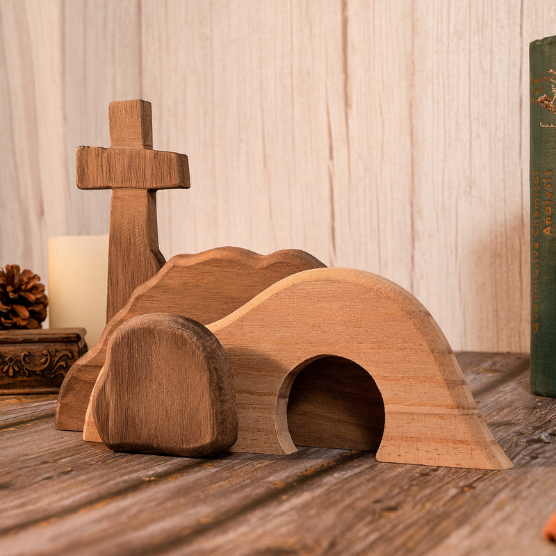 Bgcopper Solid Wood Empty Tomb with Jesus Easter Scene Decoration - Artwork for Home