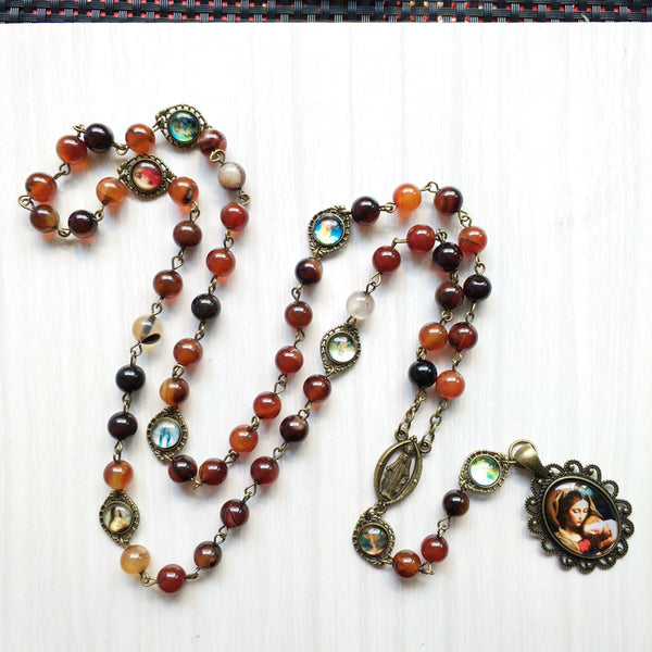 Natural Agate Rosary - Chaplet of the Seven Sorrows