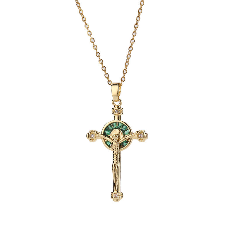 Creative design niche copper micro-set color zircon cross necklace pendant Europe and the United States