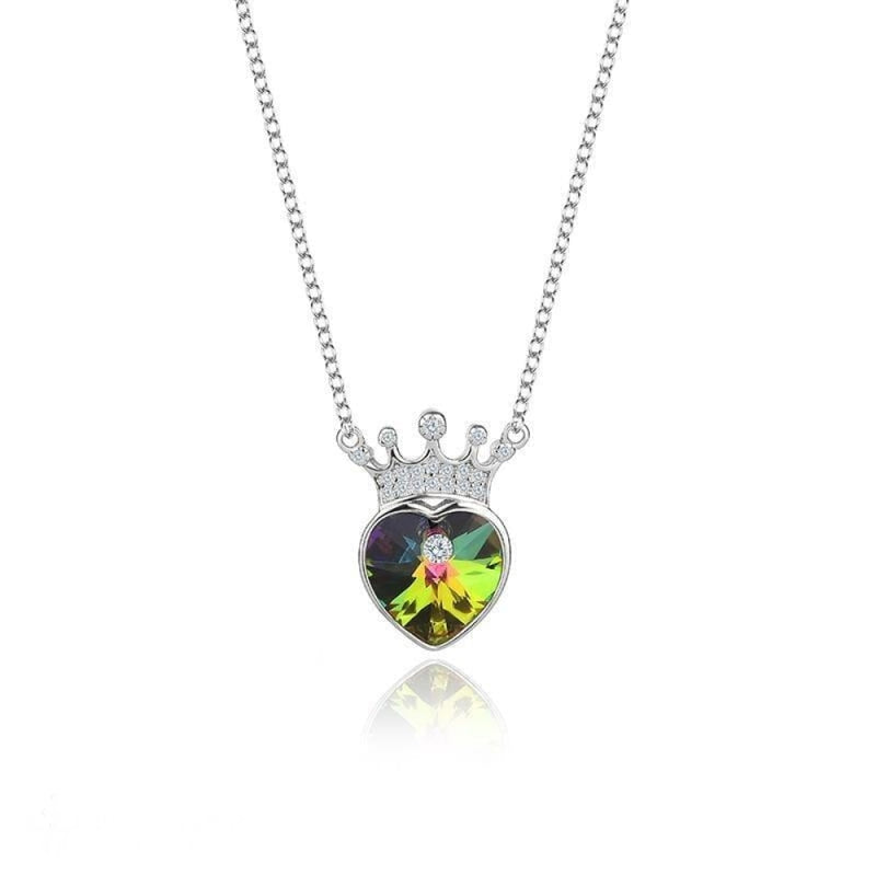 S925 Sterling Silver Crown Necklace Eternal Heart Crystal Pendant - BGCOPPER