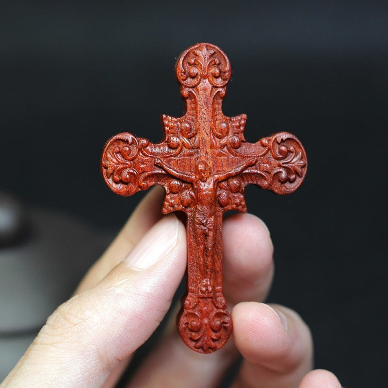 Handmade Blood Sandalwood Jesus Cross Necklace