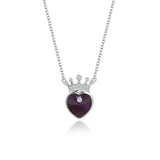 S925 Sterling Silver Crown Necklace Eternal Heart Crystal Pendant - BGCOPPER