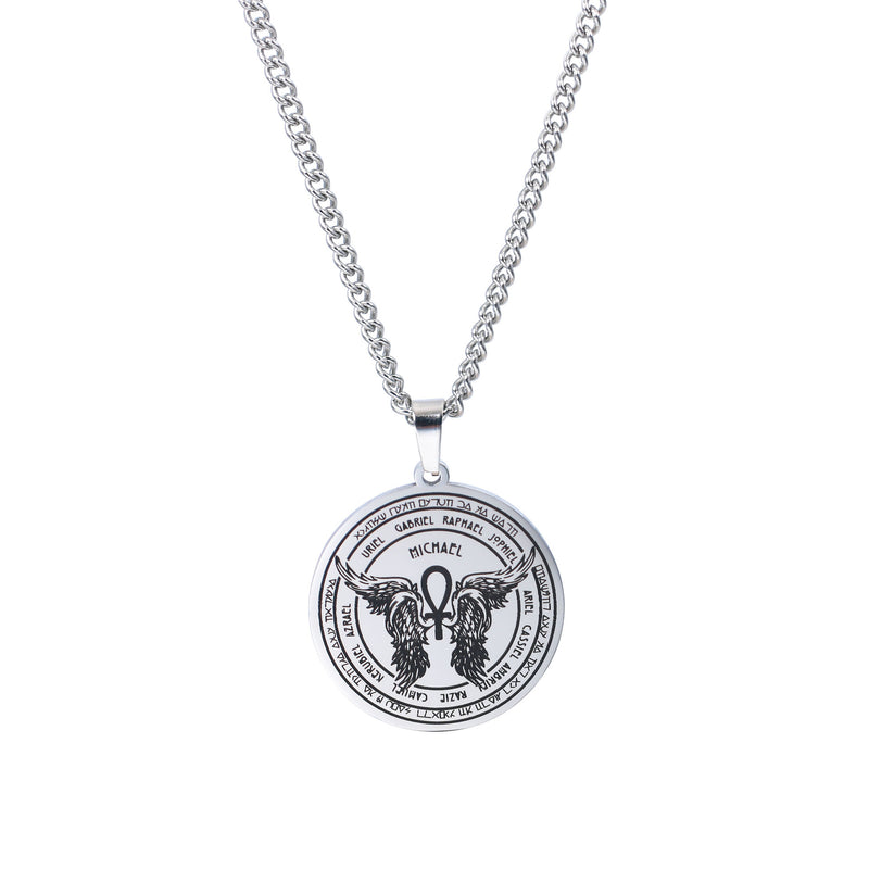 ST.Michael Archangel Wings Round Necklace
