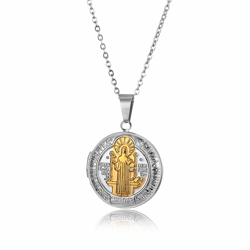 Saint Benedict Medal Photo Locket Necklace
