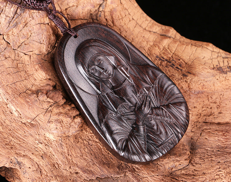 Ebony Virgin Mary Wood Carved Pendant