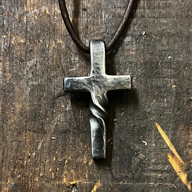 Men's Cross Necklace , Necklace for Men, Wood Cross Charm, Black Cord, Gift  for Him,cross Necklace 