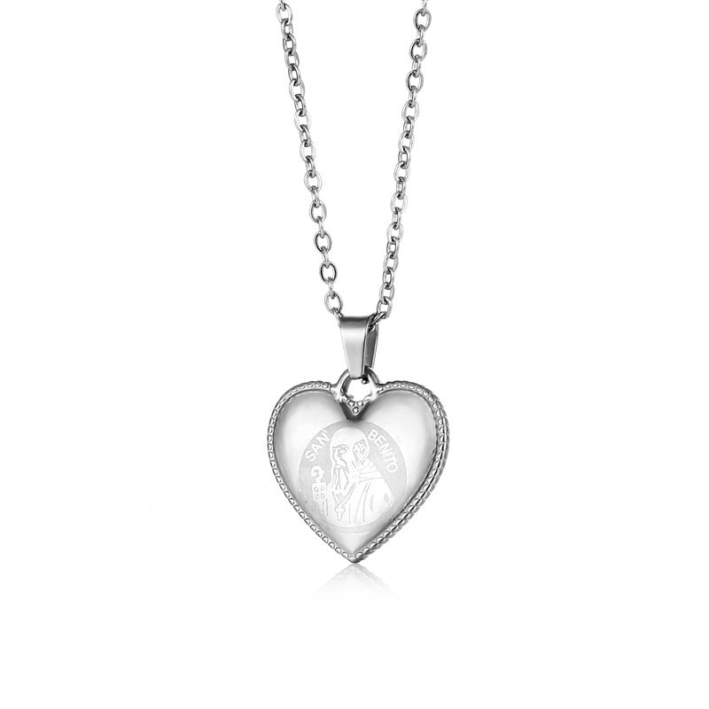 Saint Benedict Medal Heart Necklace