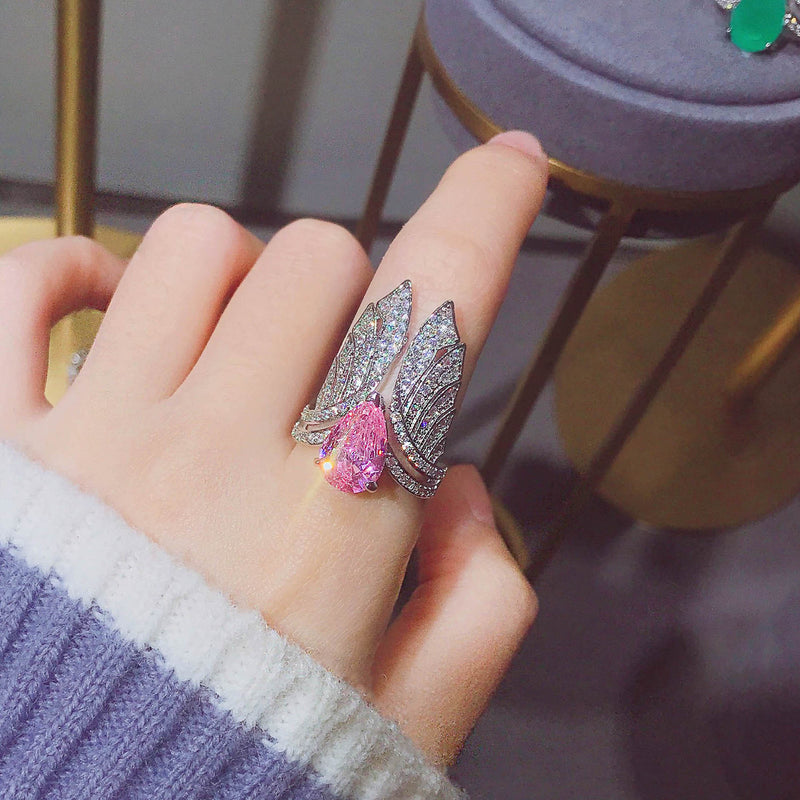 Adjustable Angel Wings Gem Ring