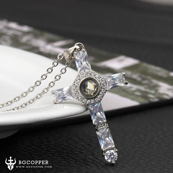 Fashion Cross Father Pray Projection Crystal Necklace - BGCOPPER