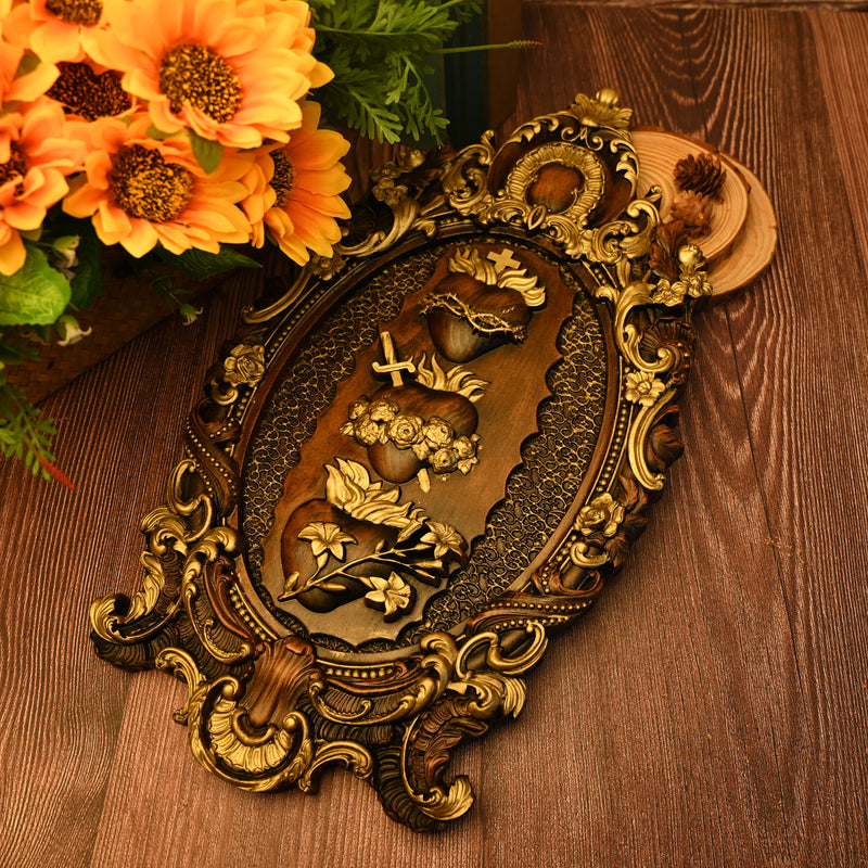 Three Sacred Hearts of the Holy Family Wall Hanging Art work Personalized Religious Gift wooden decor