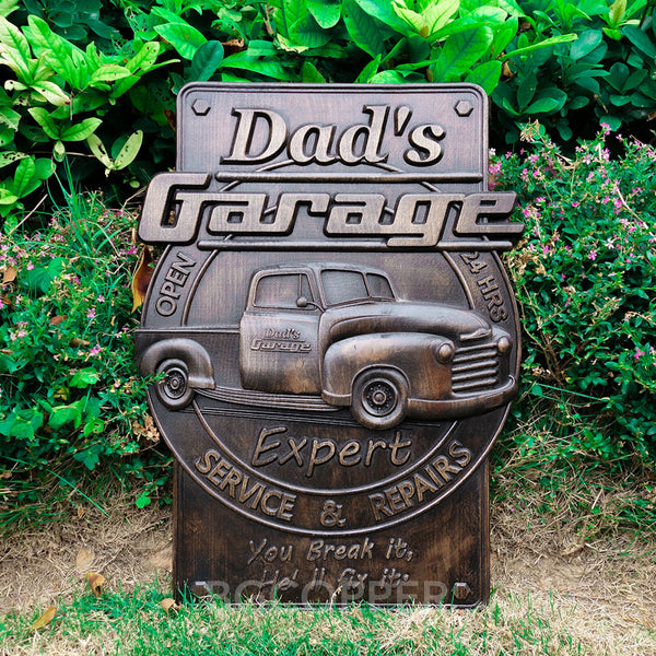 Dad's Garage Icon, Wooden Garage Pendant, Father's Day Gift