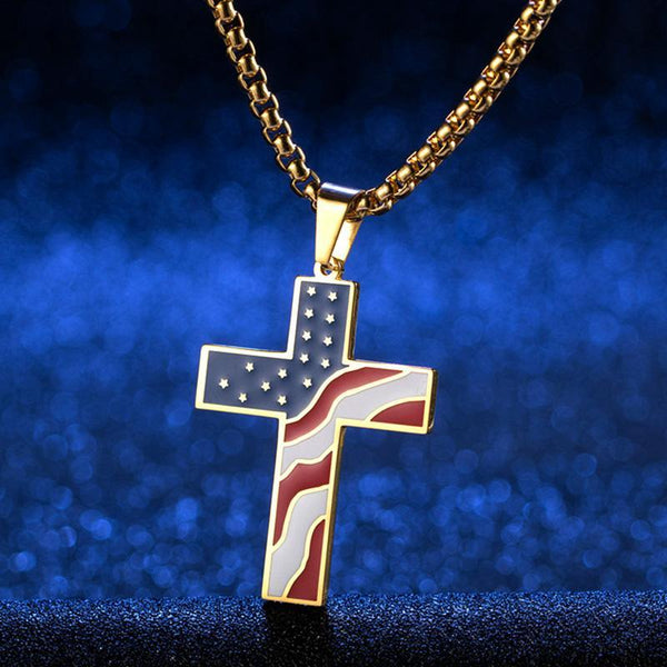 GOD BLESS AMERICA-AMERICAN FLAG CRUCIFIX - BGCOPPER