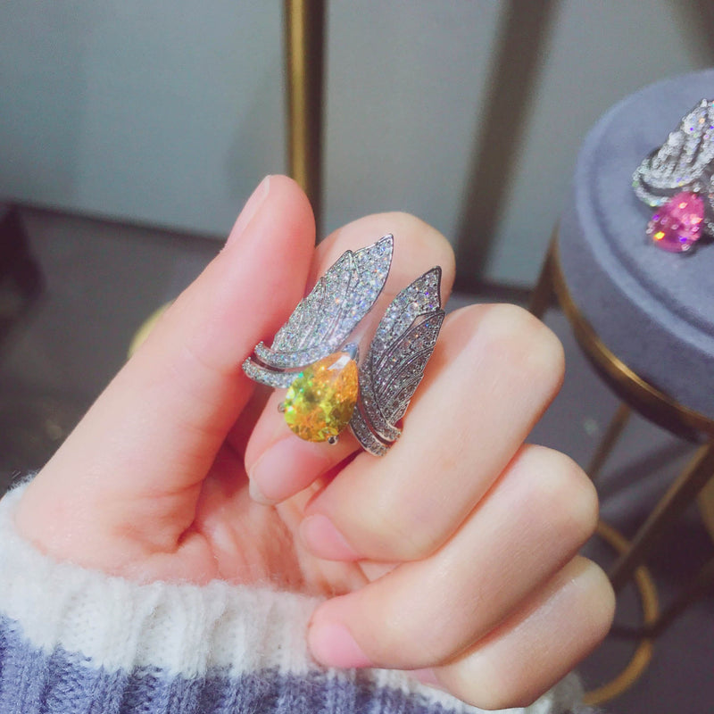 Adjustable Angel Wings Gem Ring