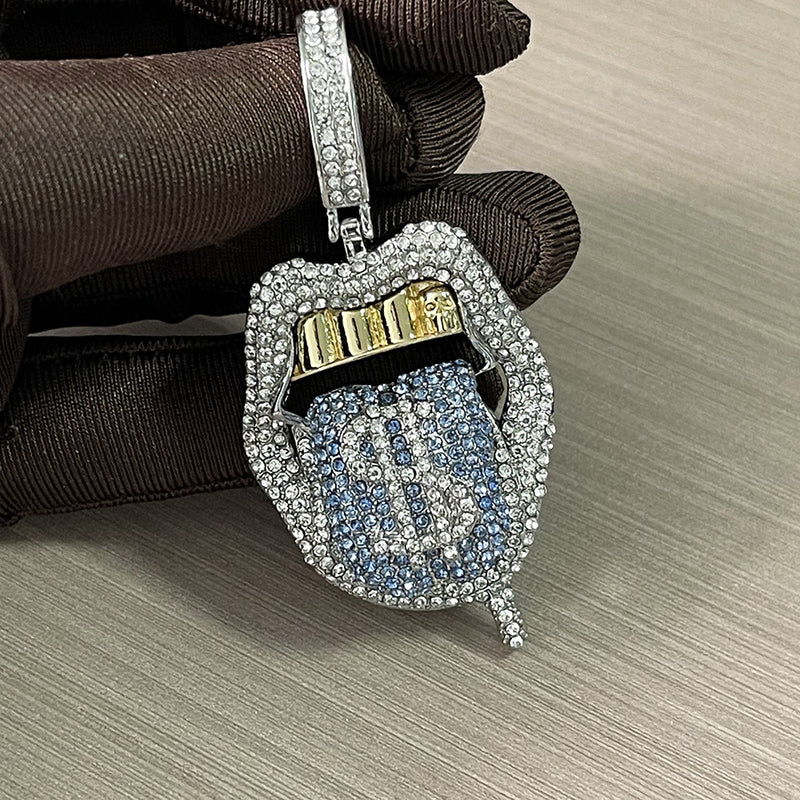 Iced Out Bling CZ Cubic Zirconia Tongue Pendant