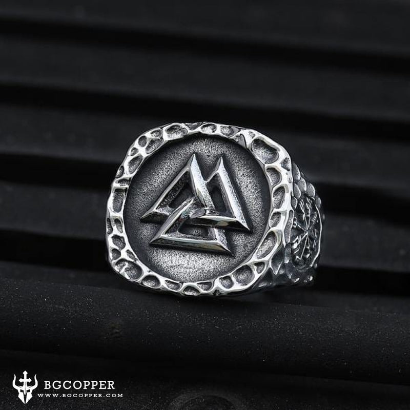 Distressed Valknut Runes Stainless Steel Viking Ring - BGCOPPER