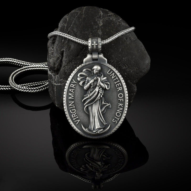 Pure Tin Virgin Mary Untier of Knots Necklace