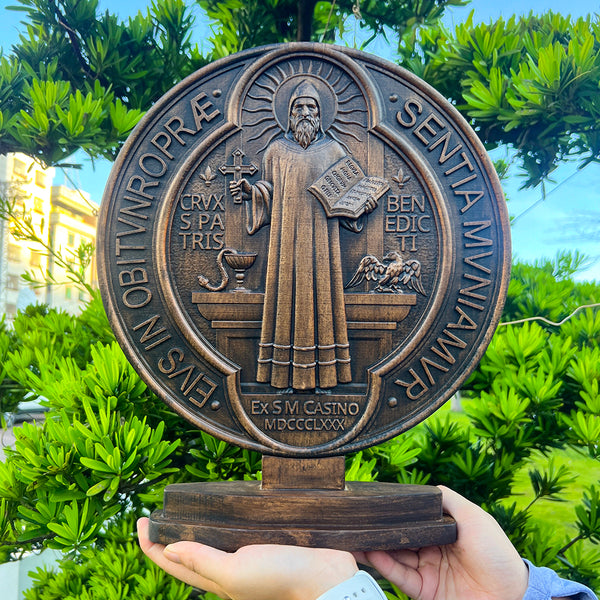 Saint Benedict Double Side Tabletop Plaque