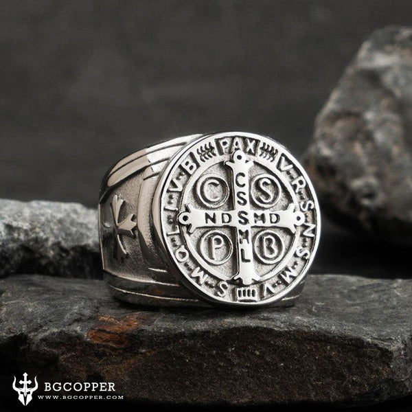 Saint Benedict Stainless Steel Cross Ring - BGCOPPER