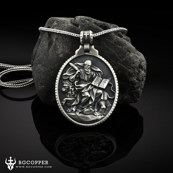 Pure Tin Saint Mark Necklace,the patron saint of lions , lawyers, notaries, opticians, pharmacists, painters, secretaries, interpreters, prisoners etc - BGCOPPER