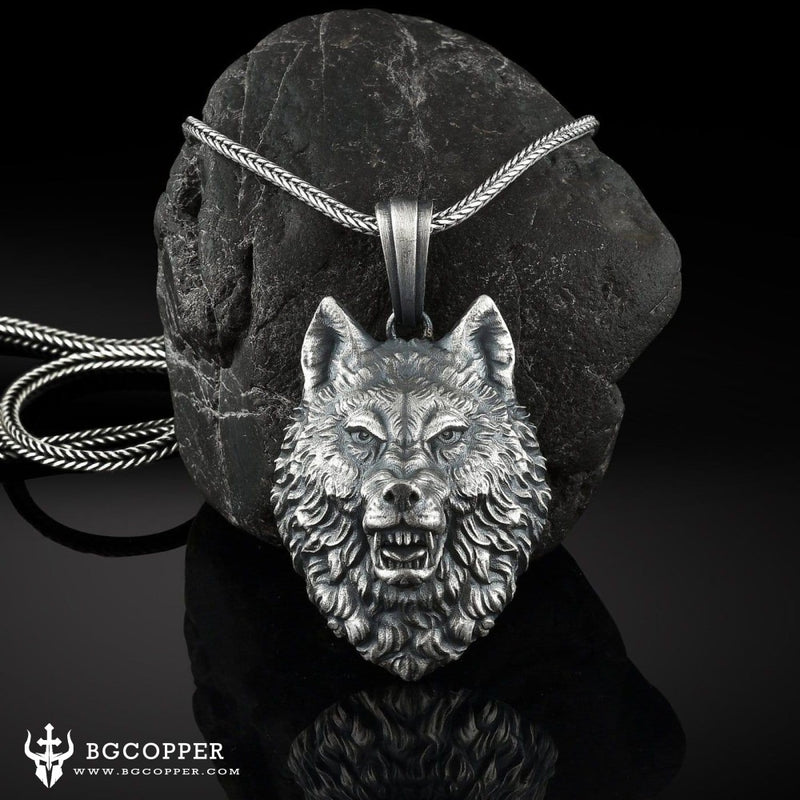 Pure Tin Angry Alpha Wolf Head Necklace - BGCOPPER