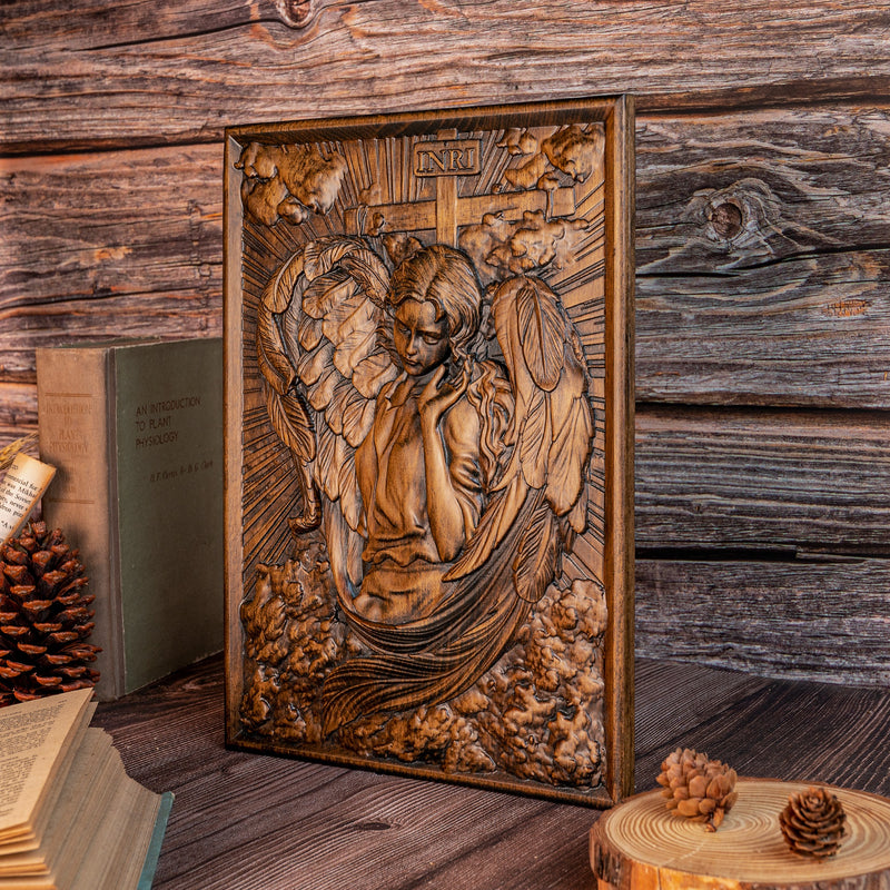 Archangel Chamuel wood carving -Angel of Peaceful Relationships