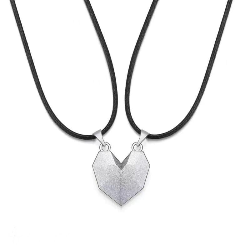 Magnetic Couples Heart Necklaces - Couple Jewelry | Infinity Charm Black & Silver Heart | Leather Necklaces