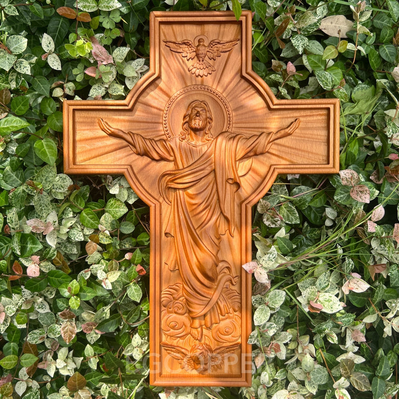 Ascension of Jesus wood carving cross