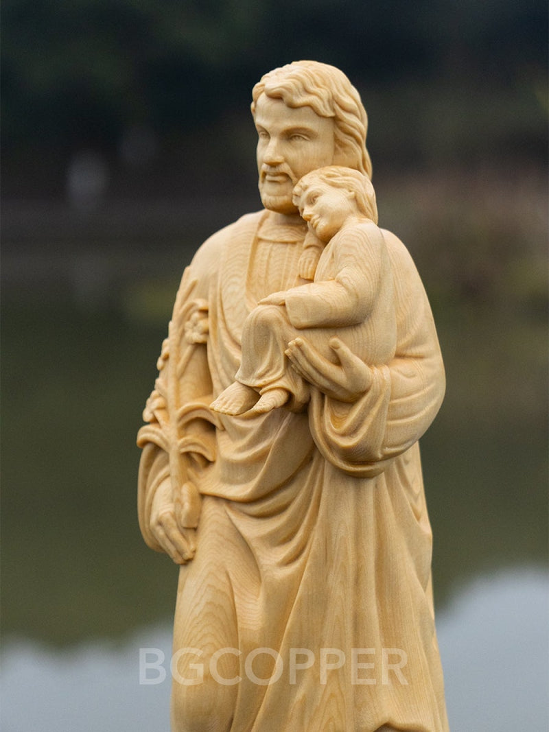Limited edition：20" Southern European boxwood  Statue of St Joseph and Child Jesus