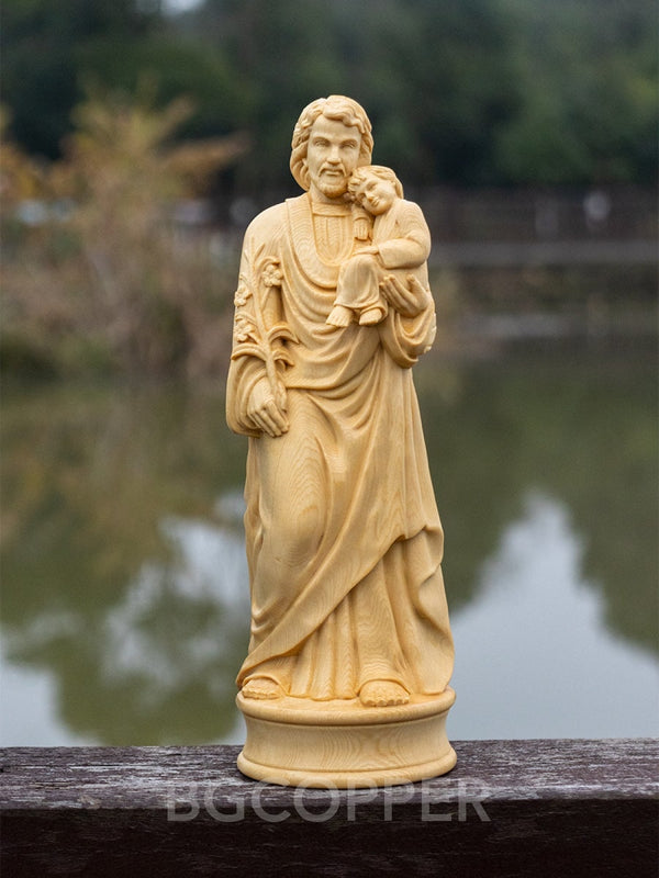 Limited edition：20" Southern European boxwood  Statue of St Joseph and Child Jesus