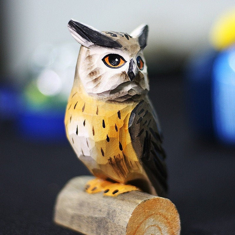 Hand Carved Painted Owl Figurines,Home Decor sculpture ornaments