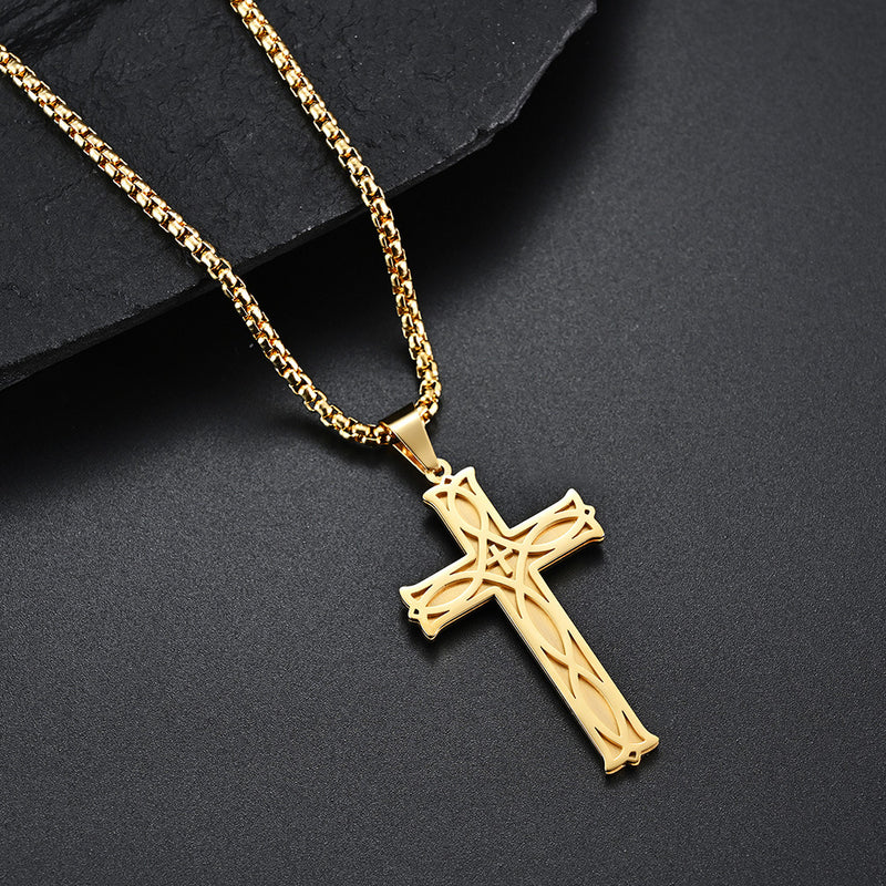 Personalized Irish Celtic Knot Cross  Religious Pendant with Name Necklace(Gold/Silver/Black)