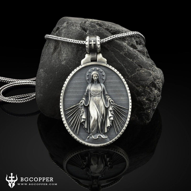 Pure Tin Miraculous Virgin Mary Christian Necklace - BGCOPPER