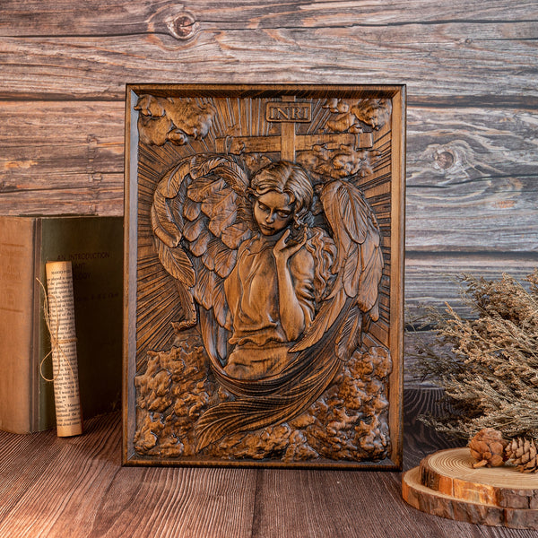 Archangel Chamuel wood carving -Angel of Peaceful Relationships