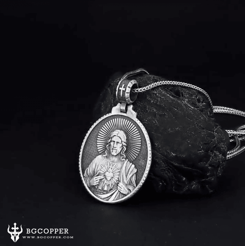 Pure Tin Jesus Christ with Sacred Heart Necklace - BGCOPPER