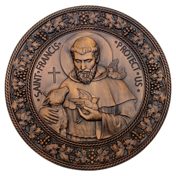 St. Francis of Assisi Patron Saint of Animals Religious Icon - Natural Wood Wall Decoration Hanging Souvenir