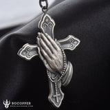 Pure Tin Praying Hand and Crucifix Pendant Necklace - BGCOPPER