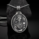 Pure Tin Saint Barbara Necklace,the patron saint of armourers, artillerymen, military engineers, miners,mathematicians and others who work with explosives.