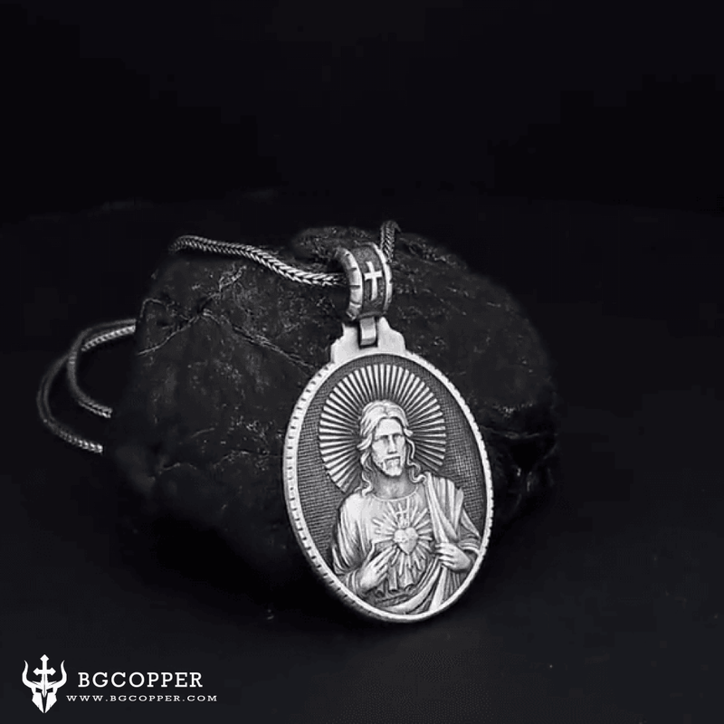 Pure Tin Jesus Christ with Sacred Heart Necklace - BGCOPPER
