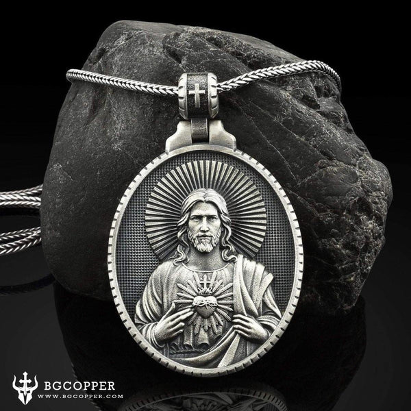 Pure Tin Jesus Christ with Sacred Heart Necklace - BGCOPPER