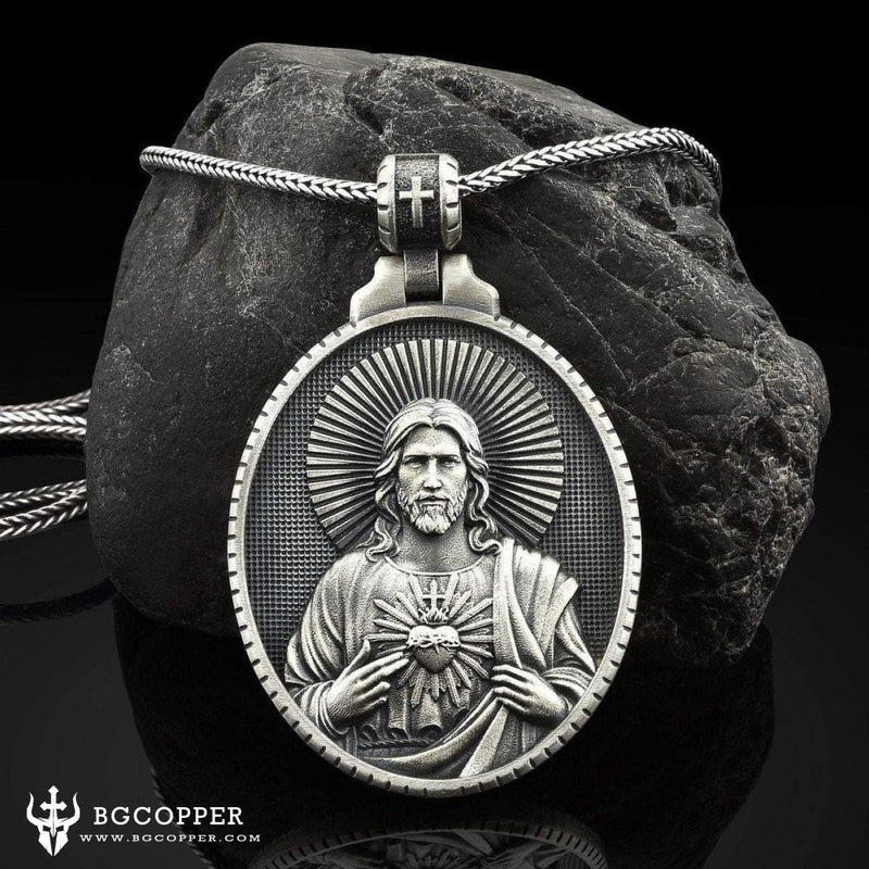Pure Tin Jesus Christ with Sacred Heart Necklace - BGCOPPER