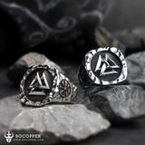 Distressed Valknut Runes Stainless Steel Viking Ring - BGCOPPER