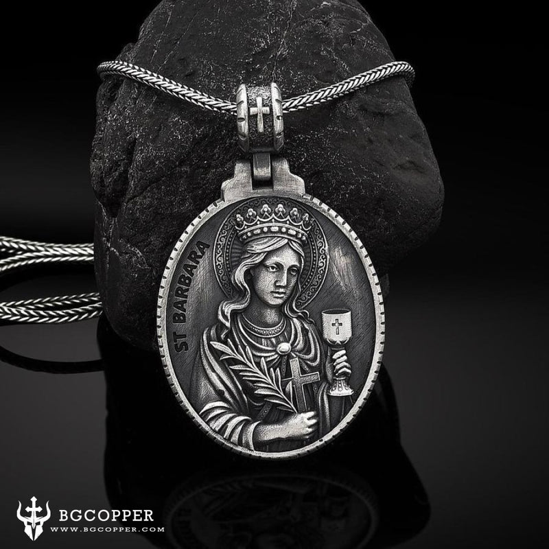 Pure Tin Saint Barbara Necklace,the patron saint of armourers, artillerymen, military engineers, miners,mathematicians and others who work with explosives. - BGCOPPER